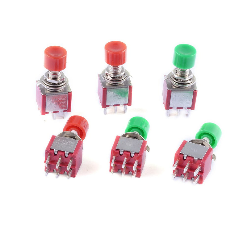 [Australia - AusPower] - Cylewet 6Pcs AC 2A 250V/5A 120V 6mm 6 Pins Momentary Push Button Switch DPDT NO NC (Pack of 6) CYT1105 