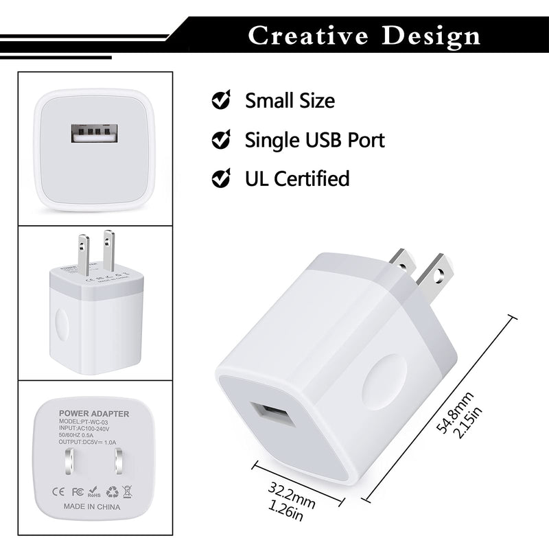 [Australia - AusPower] - Charging Block, Charger Adapter, 3Pack 1A Wall Charger One Port USB Plug Charger Box Compatible with iPhone 13/12 Pro Max/11 Pro Max/SE/8/7/6 Plus, Samsung Galaxy S21 Ultra S20 FE S10 Plus A52 F52 5G White 