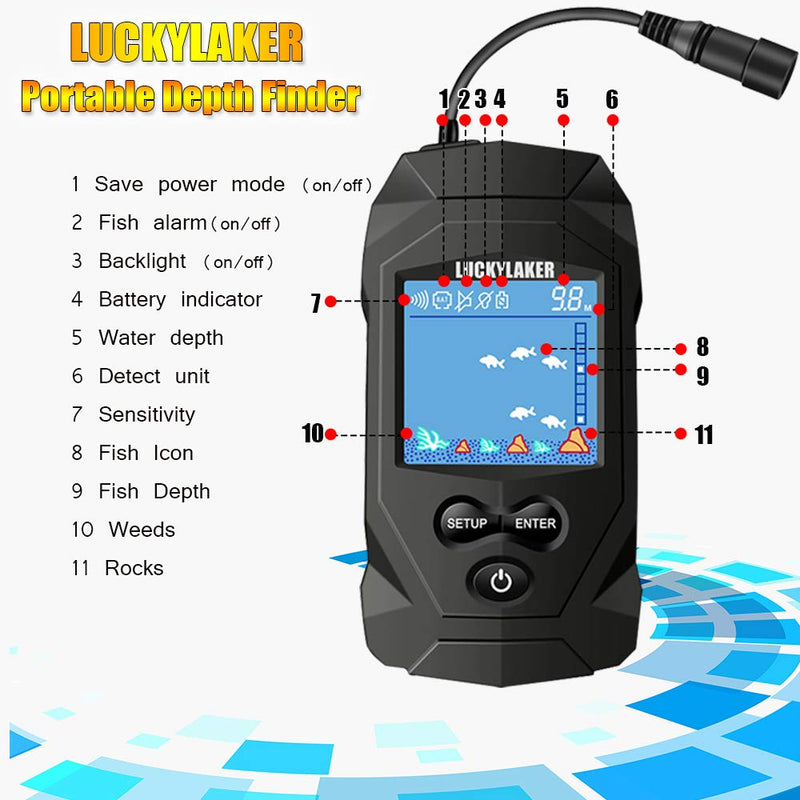 [Australia - AusPower] - LUCKYLAKER Water Boat Fish Finders Depth Portable Handheld Fish Finder Transducer Wired Ice Fishing Finders Sonar 