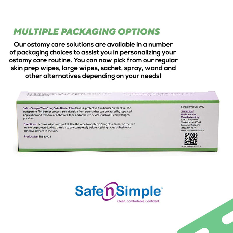 [Australia - AusPower] - Safe n' Simple No Sting Skin Prep Wipes - 75 Individual Ostomy Barrier Film Wipes - Skin Prep Protective Wipes - Bandage Medical for Skin 