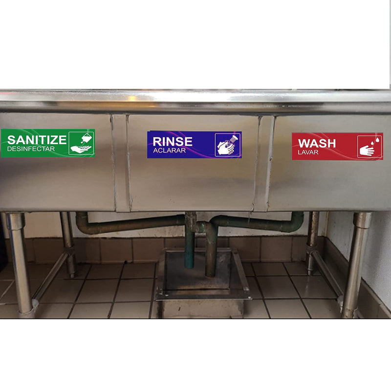 [Australia - AusPower] - 4 Pack Wash Rinse Sanitize Sink Labels, Waterproof Sticker Signs Perfect for 3 Compartment Sink - Restaurants, Commercial Kitchens, Food Trucks, Dishwashing or Wash Station 