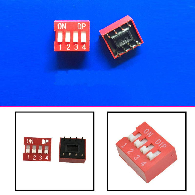 [Australia - AusPower] - Comidox 20PCS 4-Bit 4 Position Way DIP Slide Type Switch Module 2.54mm Pitch 8 Terminals Red Toggle Switch 