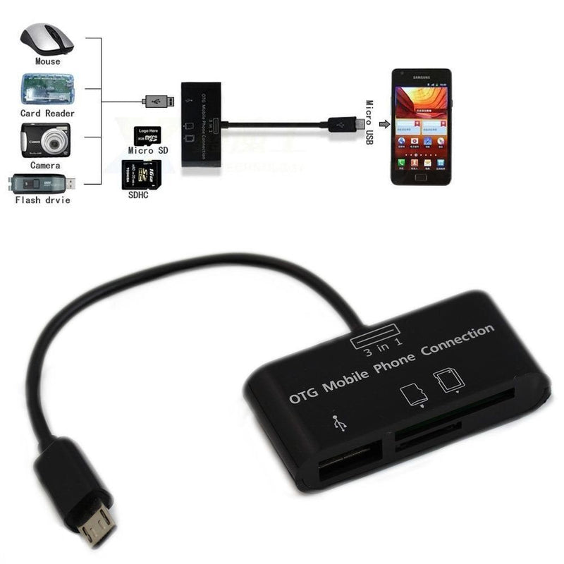 [Australia - AusPower] - MXTECHNIC 3 in 1 Micro USB OTG Host Adapter SD Card Reader Camera Card Reader Hub, OTG Mobile Phone Connection Host, USB 2.0 SD Card Adapter Kit for Android/Computer/Printer 