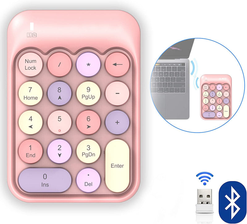 [Australia - AusPower] - ALKEM Wireless Number Pad 2.4GHz Wireless Numeric Keypad Retro Style Round Keycaps Numpad 18 Keys Portable Number Keyboard with USB Receiver for Laptop, Notebook, Surface, Mac, Pad (Pink) Pink 