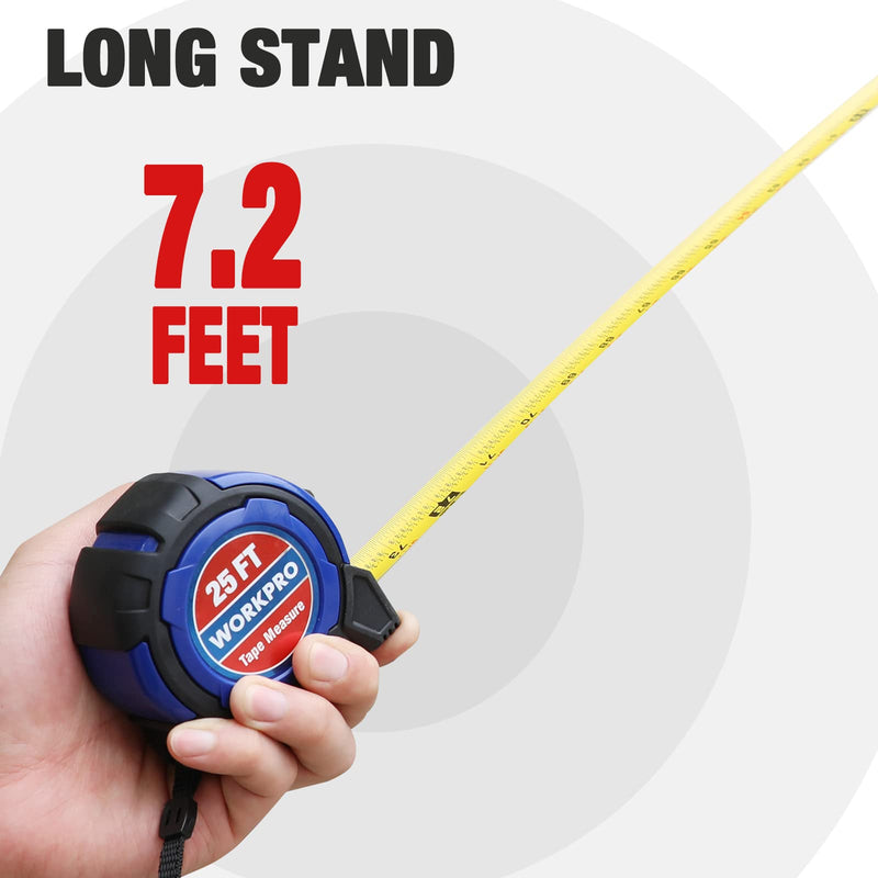 [Australia - AusPower] - WORKPRO 25FT Tape Measure 1/8 Fractions Easy Read Measuring Tape Retractable Nylon Coating Measurement Tape Accuracy 1/32 for Engineer,with Magnetic Hook, Belt Clip, Rubber Protective Casing 
