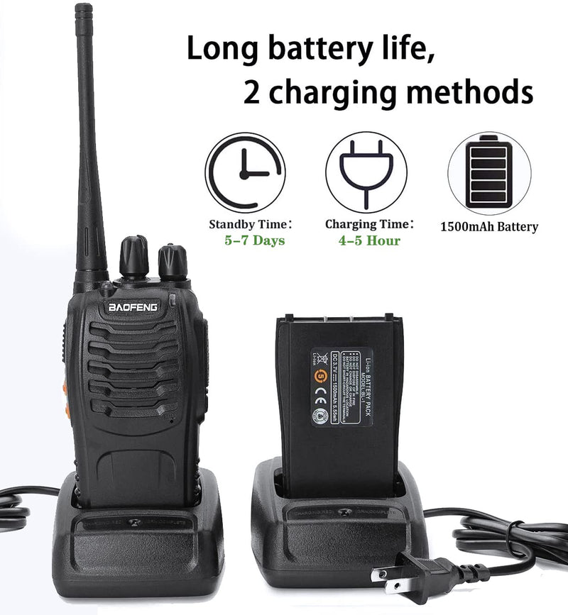 [Australia - AusPower] - Baofeng Long Range Walkie Talkies Two Way Radios with Earpiece 2 Pack UHF Handheld Rechargeable BF-888s Interphone for Adults or Kids Hiking Biking Camping Li-ion Battery and Charger Included Black-2Pcs 