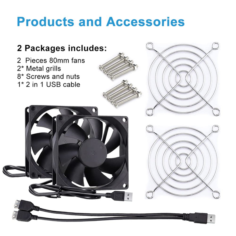 [Australia - AusPower] - Wathai 80mm x 80mm x 25mm USB Fan 5V for Computer Laptop Router DVR Xbox Cooling 2 Packs 