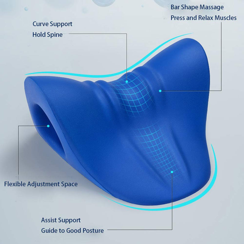 [Australia - AusPower] - Neck and Shoulder Relaxer, Cervical Traction Device for TMJ Pain Relief and Cervical Spine Alignment, Chiropractic Pillow Neck Stretcher O-shape Navy Blue 8.6 X 8.3 X 5 Inch 