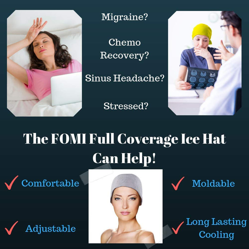 [Australia - AusPower] - Migraine Gel Full Head Coverage Ice Hat by FOMI Care | Cranial Cold Cap | Top and Side Skull Cooling Headache and Chemo Recovery Pack | Wearable Therapy Wrap for Sinus, Stress, Pressure Pain Relief 