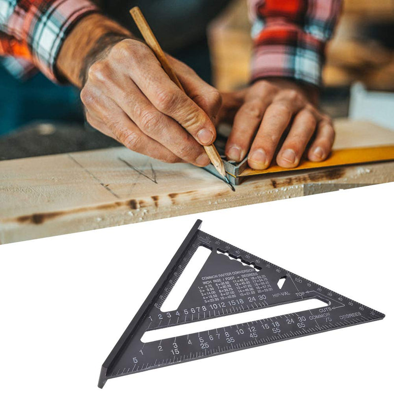 [Australia - AusPower] - 90 Degree Black Triangle Ruler Aluminum Alloy Angle Ruler Inch for Carpenter's Workshop Woodworking 7 Inch Square Layout Tool 