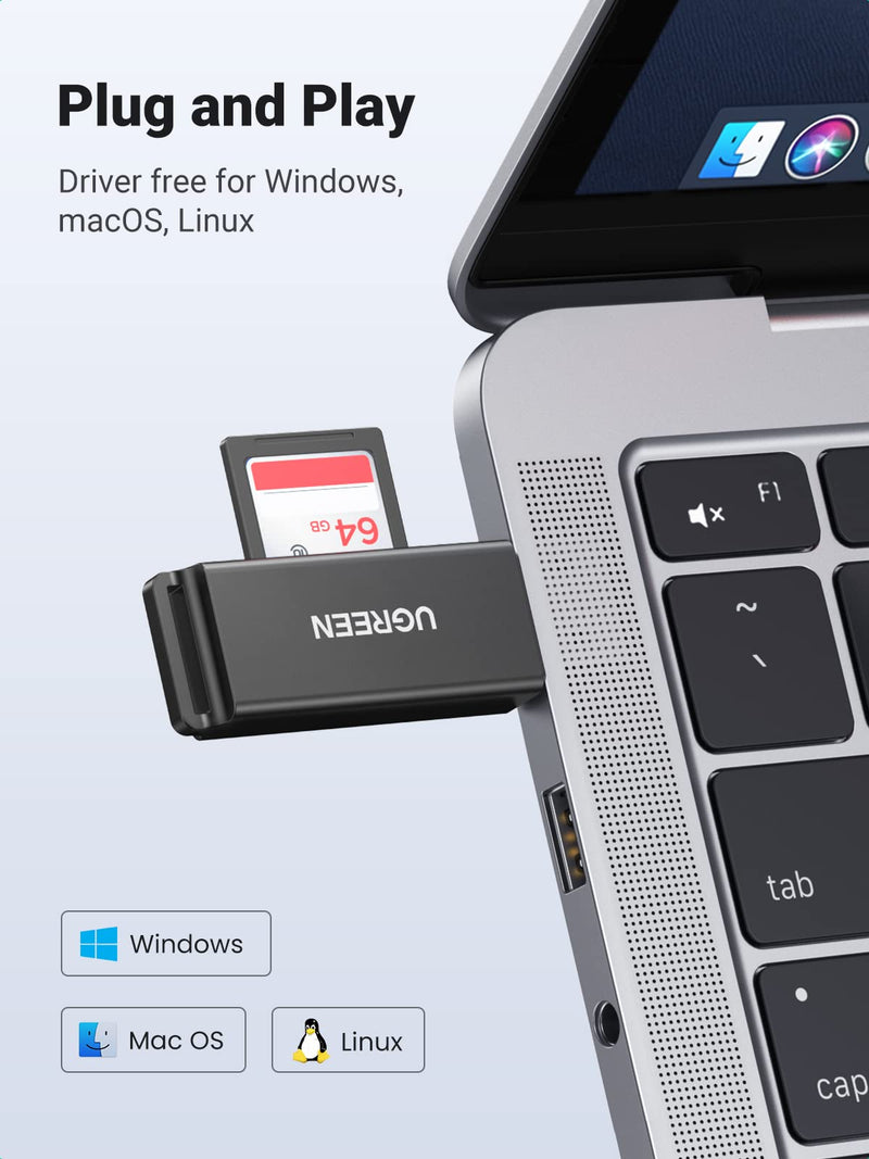 [Australia - AusPower] - UGREEN SD Card Reader Portable USB 3.0 Dual Slot Flash Memory Card Adapter Hub for TF SD Micro SD SDXC SDHC MMC RS-MMC Micro SDXC Micro SDHC UHS-I for Mac Windows Linux Chrome PC Laptop 
