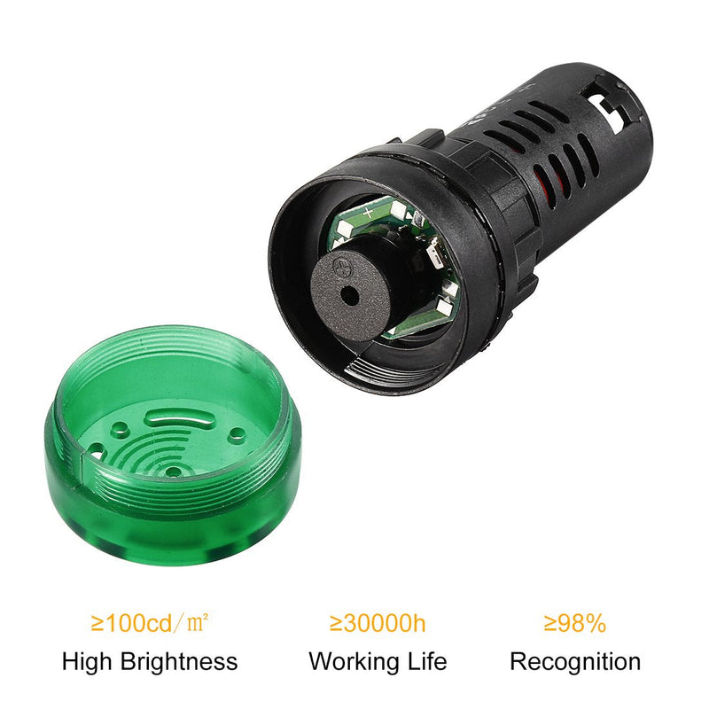 [Australia - AusPower] - uxcell 5Pcs Green Indicator Light with Buzzer AC/DC 12V, 22mm Panel Mount Flashing Alarm, for Electrical Control Panel, HVAC, DIY Projects 