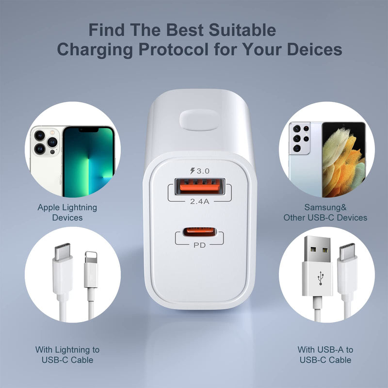 [Australia - AusPower] - 20W USB C Wall Charger, Costyle 4 Pack Dual USB C Fast Charger Block + Quick Charger 3.0 Power Adapter Compatible iPhone 13 Pro/13 Pro Max; iPhone 12/11 Pro Max/SE/XR/XS/Pad Pro/8/7 Plus, Samsung S21 White 