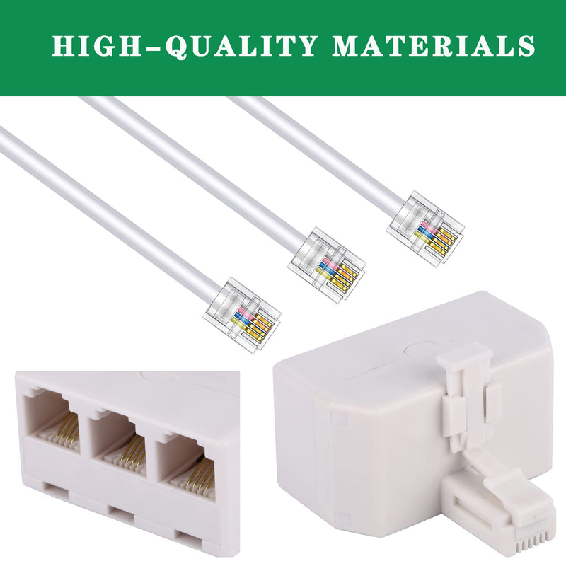[Australia - AusPower] - 2+1Pack 2pcs 3 Phone Jack Splitter RJ11 6P4C 1 Male to 2 Females and 1pc Phone Line Coupler for Landline and Fax -Beige 