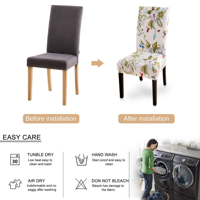 [Australia - AusPower] - SearchI Dining Room Chair Covers Slipcovers Set of 4, Spandex Super Fit Stretch Removable Washable Kitchen Parsons Chair Covers Protector for Dining Room,Hotel,Ceremony,Beige+Flowers 4 per set Beige+flowers 