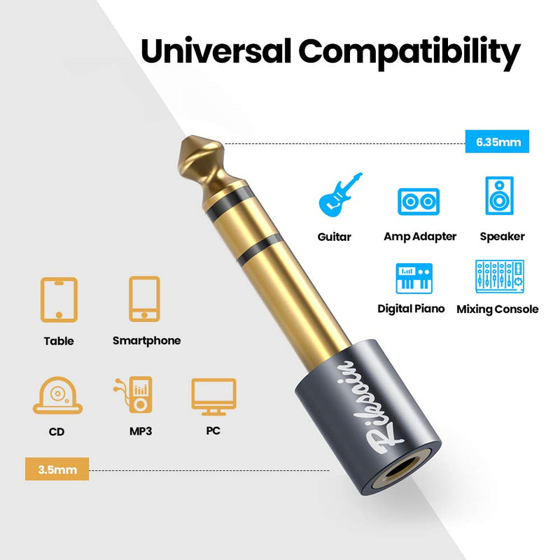[Australia - AusPower] - Headphone Adapter, 4-Pack Riksoin 6.35mm (1/4 Inch) Male to 3.5mm (1/8 Inch) Female Stereo Audio Adapter [Gold Plated, Hi-Fi Sound] for Amp Adapter, Guitar, Digital Piano, Microphones, Speaker 