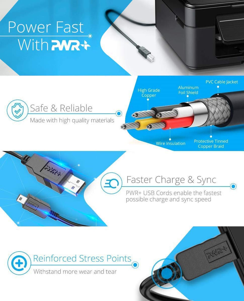 [Australia - AusPower] - Pwr 25Ft Extra Long USB-Printer-Cable 2.0 for HP OfficeJet Envy; Canon Pixma; Epson Workforce, Stylus, Expression Home; Brother; Silhouette Cameo; Dell Scanner Fax High Speed Cord (7.2 m) 
