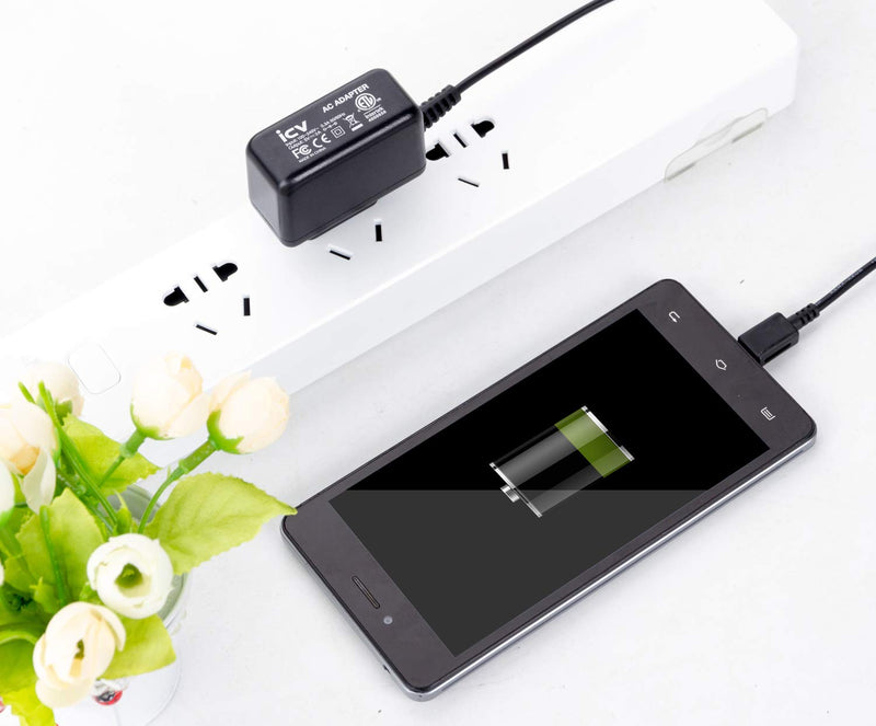 [Australia - AusPower] - icv Micro USB Wall Charger 5V 2A Power Adapter with US Plug and Fixed Micro Cable for Samsung Galaxy S6 S5 S4 S3 S2 Si9003,S5820 N7100 Note3 Note4 Black 