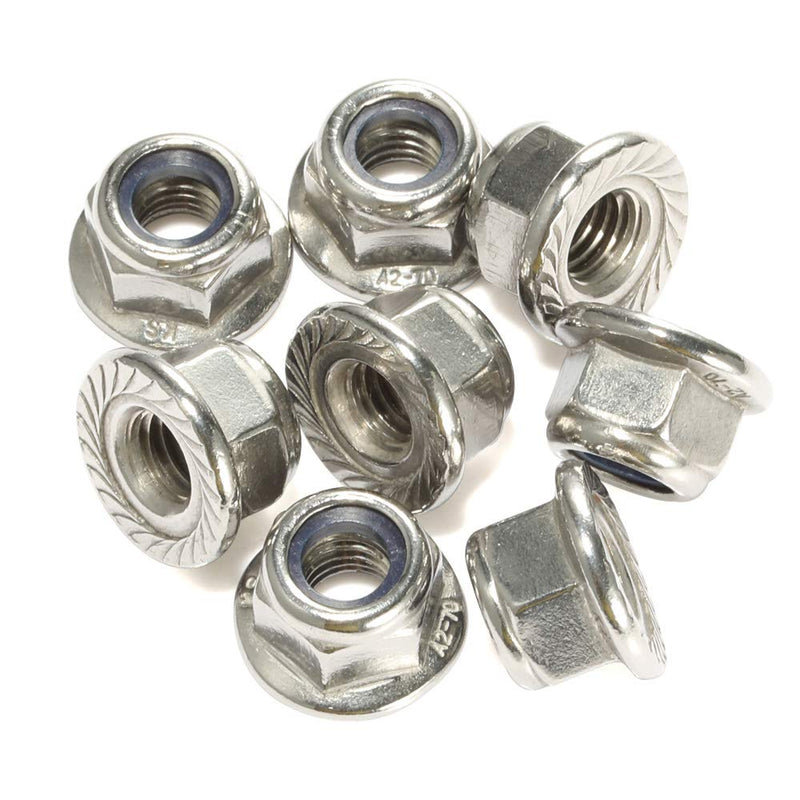 [Australia - AusPower] - M8-1.25 Serrated Flange Nylon Insert Lock Nuts Flanged Locknuts, 304 Stainless Steel 18-8, Bright Finish, 10 PCS M8-1.25 (10 PCS) 