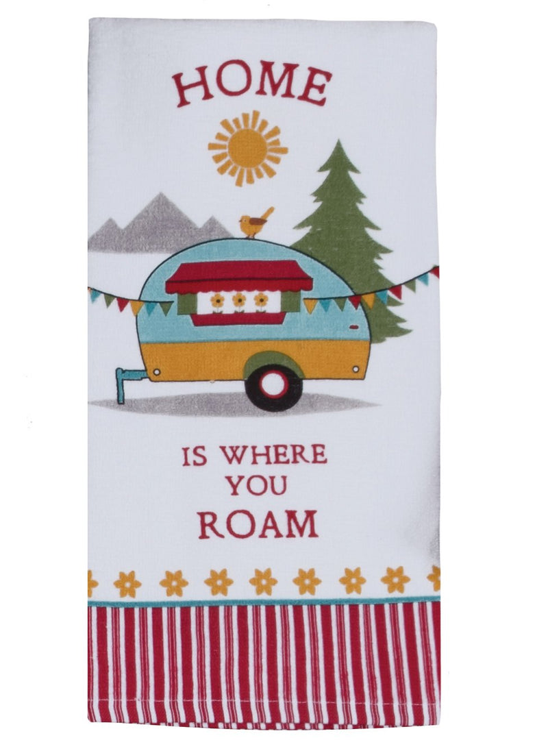 [Australia - AusPower] - Aintree Exclusives Camping Life Terry Towel with Camper Salt and Pepper Shaker Set - Traveler Getaway Themed Kitchen Accessory Pack by Kay Dee Designs and Beachcombers Coastal Life 
