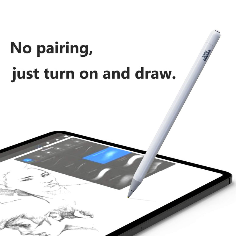 [Australia - AusPower] - iPad Stylus, iPhone Stylus, Rechargeable Stylus Pen for All iPhone and iPad/iPad Mini/iPad Air/iPad Pro. 1.4mm Fine Tip for Drawing and Writing(White) White 