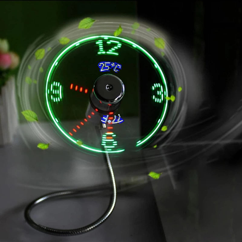 [Australia - AusPower] - [New] USB LED Clock Fan with Temperature, SAYTAY Mobile USB Real Time Fan Fahrenheit and Celsius Display Portable Cooling Mini USB Quiet Gooseneck Fan for Office, Home & Travel (TC) TC 