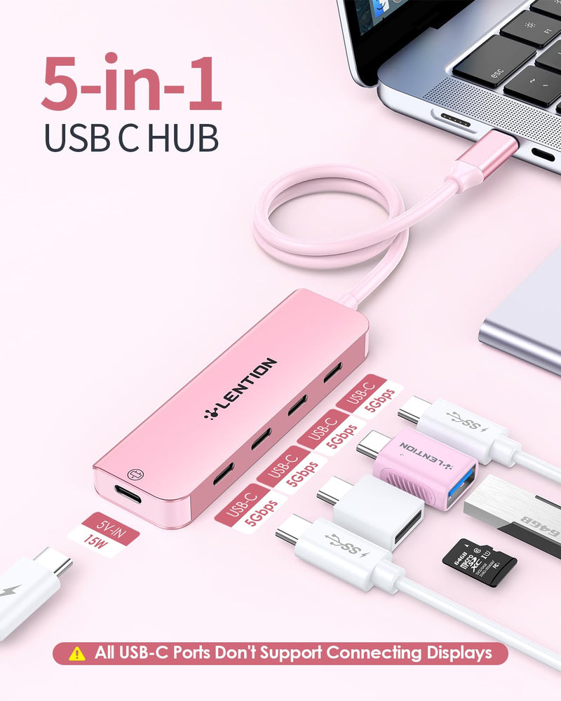 [Australia - AusPower] - LENTION USB C Hub, 2FT Long Cable USB C Hub Multiport Adapter, USB C Splitter, USBC hub, USB Type C Hub, USB C to USB C Hub with 4 USBC Port&Type C Power Supply Port for MacBook Pro/Mac Air/iMac, More Rose Gold 