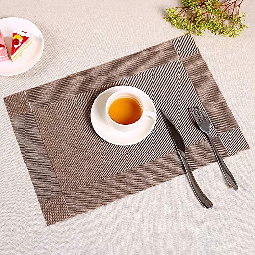 [Australia - AusPower] - FGSAEOR Placemats Place Mats for Kitchen Dining Table, Heat-Resistant StainAnti-Skid Washable PVC Table Mats, Easy to Cleaning Woven Vinyl Dinner Mats (Gold, 6 Pack) Gold 