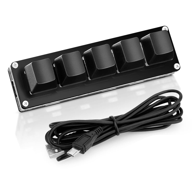 [Australia - AusPower] - Ecarke Black 5 Keys Mini Macro Mechanical Keyboard Gaming Keypad with USB Data Cable for Windows Mac OSU HID Standard KeyboardUpgrade Cherry Shaft（Upgrade Cherry Shaft & RGB LED） 