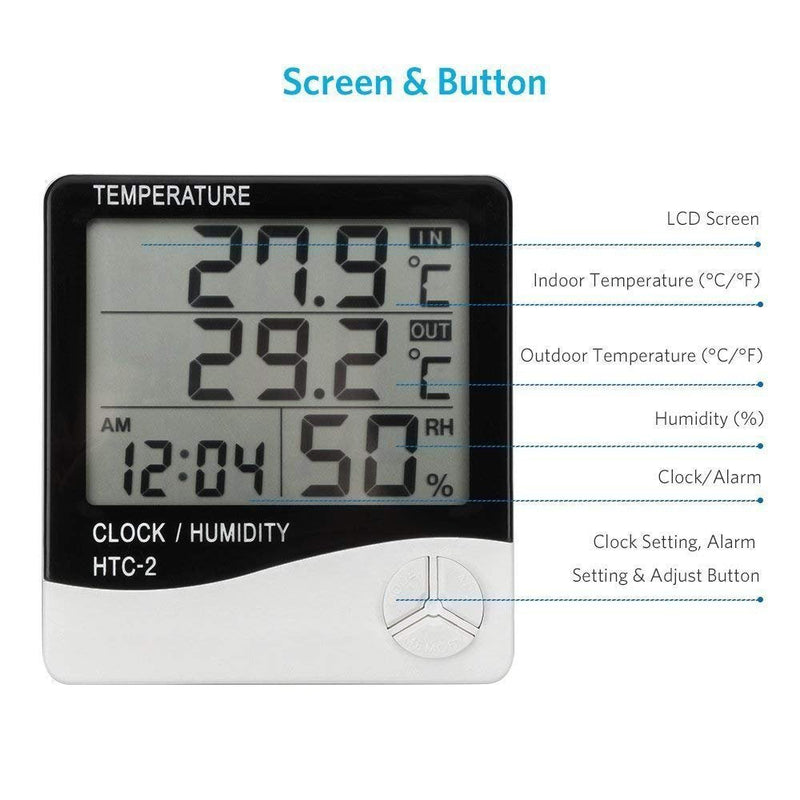[Australia - AusPower] - Digital Thermometer Hygrometer Indoor Outdoor Temperature Meter Humidity Monitor with LCD Alarm Clock, 1M Probe Cord Temperature Humidity Gauge for Bedroom Greenhouse Garage Warehouse,Fahrenheit or Ce 