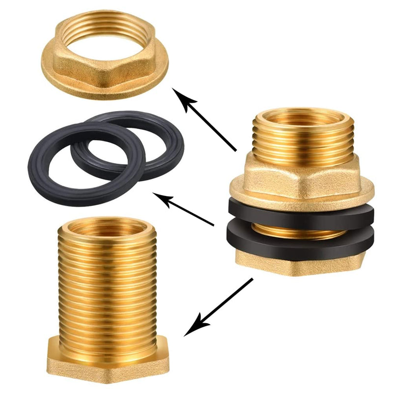 [Australia - AusPower] - Uenede 2PCS Solid Brass Bulkhead Fitting 3/8”Female x 1/2”Male Double Threaded Bulkhead Water Tank Connector 3/8"Female x 1/2"Male 