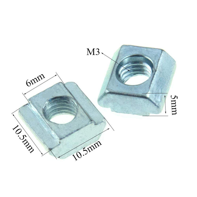 [Australia - AusPower] - Odinest T Nuts Tee Sliding Slot Nuts 20 Series M3 Threaded Slide in Pre-Assembly for 20x20 Aluminum Extrusions Frame with Profile 2020 Sereis 6mm Slot for CNC Router Build Rail 3D Printer 50pcs 20Series M3-50Pack 