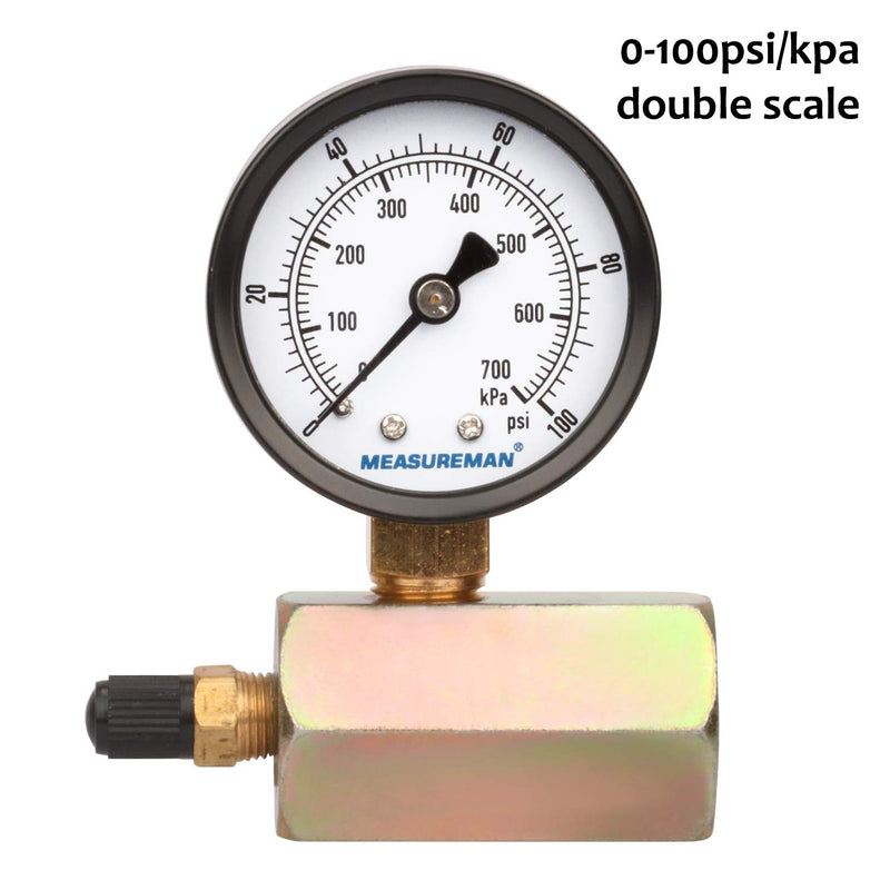 [Australia - AusPower] - Measureman 2" Steel Gas Pressure Test Gauge Assembly, 3/4" FNPT Connection, 0-100Psi/kpa, +/-3-2-3% Accuracy Electroplating body 