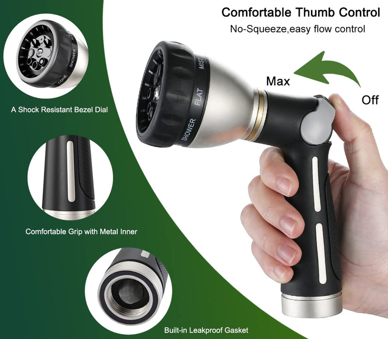 [Australia - AusPower] - FANHAO Garden Hose Nozzle 100% Heavy Duty Metal, Water Hose Sprayer High Pressure with 8 Spray Patterns, Thumb Control, On Off Valve for Garden Watering, Car and Pet Washing 