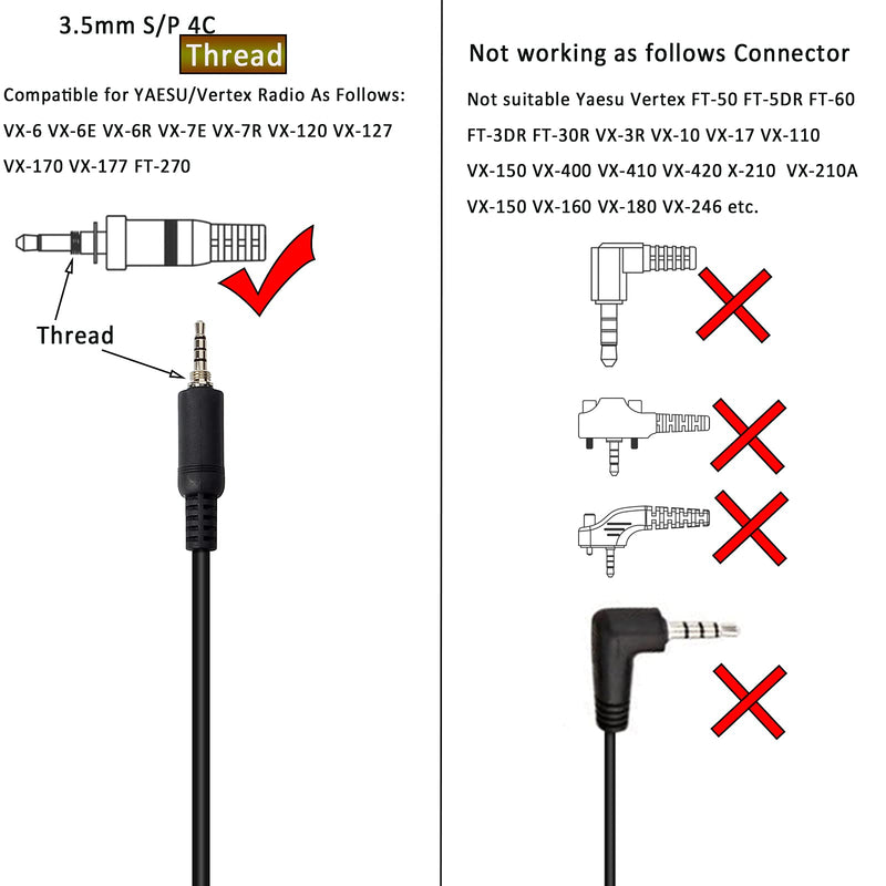 [Australia - AusPower] - HYS Security Radio Surveillance Headset Earpiece with Clear Acoustic Coil Tube Earbud Audio Kit for YAESU/Vertex Radio VX-6 VX-7E VX-120 VX-127 Alinco Icom (3.5mm S/P 4C Thread) 