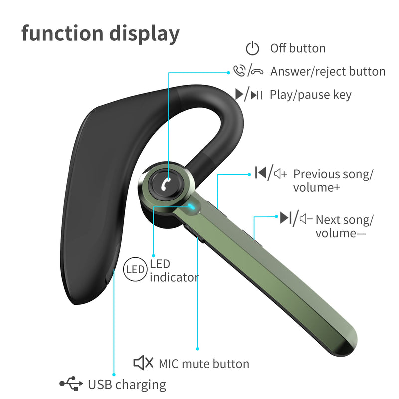 [Australia - AusPower] - AMAFACE Handsfree Single Ear Bluetooth Headsets, Bluetooth Headset with Mic Noise Reduction, Wireless Headset with Ear Hooks for Business Working Driving Sports Running Gym 
