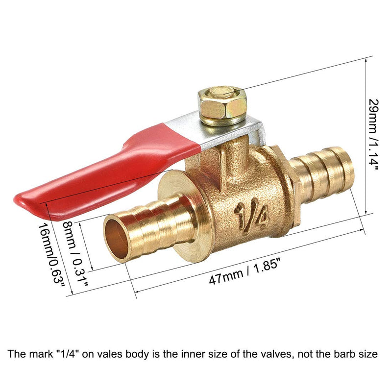 [Australia - AusPower] - uxcell Ball Valve Shut-Off Valve, 8mm Hose Barb to 8mm Hose Barb, Hose Pipe Tube Fittings, 180 Degree Operation Handle, Brass Valve, Pack of 4 