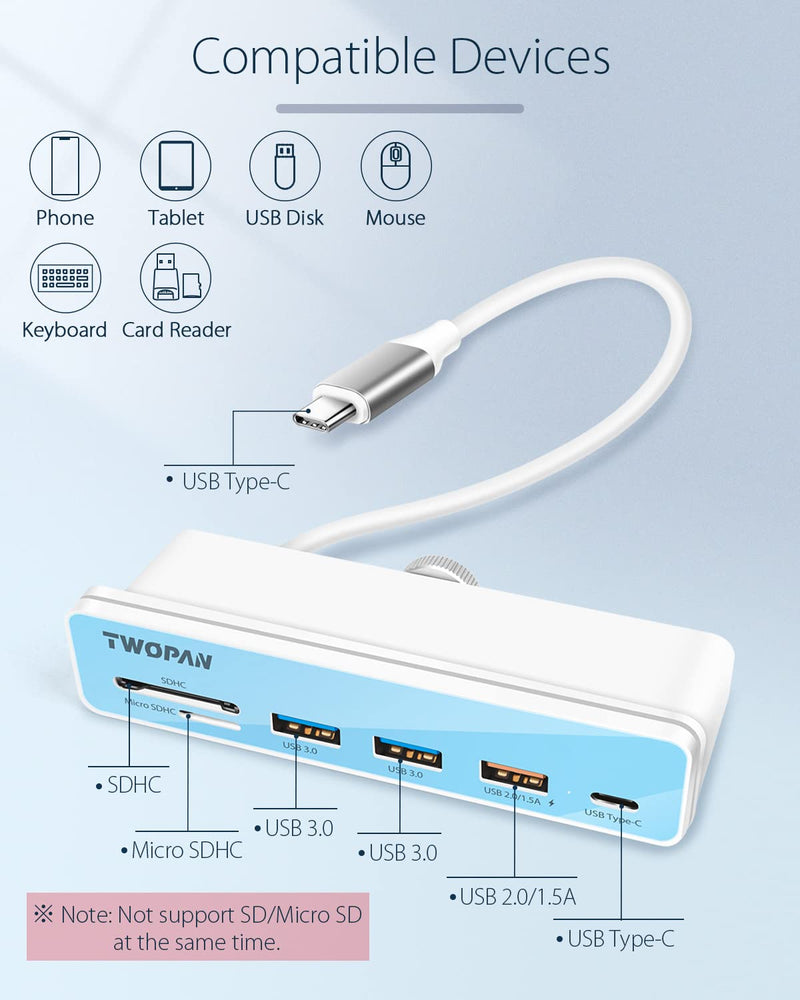 [Australia - AusPower] - TWOPAN USB C Hub Multiport Adapter for iMac, 6 in 1 USB C to USB Adapter iMac 2021, USB Hub for Laptop, iMac 24 inch 2021, USB Splitter with USB 3.0 Port, Micro/SD Card Readers & Multi Colored Panels 