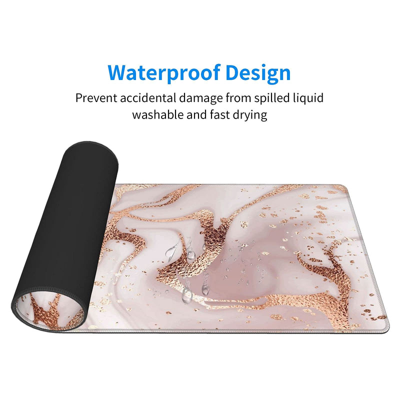 [Australia - AusPower] - Large Mouse Pad Gaming with Stitched Edges, Extra Big Mousepad Non-Slip Base XXL Long Desk Mat for Gamer, Office & Home, 31.5 x 11.8 in,Marble Desk Accessories-Rose Gold Marble Rose Gold Marble2 