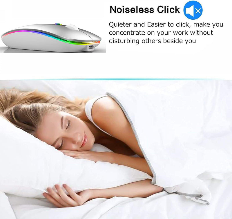 [Australia - AusPower] - LED Bluetooth Mouse,Bluetooth Mouse for MacBook Pro/MacBook Air/iMac/mac/ipad/ipad pro,Wireless Mouse for Macboook Air/MacBook Pro/PC (Silver) Silver 
