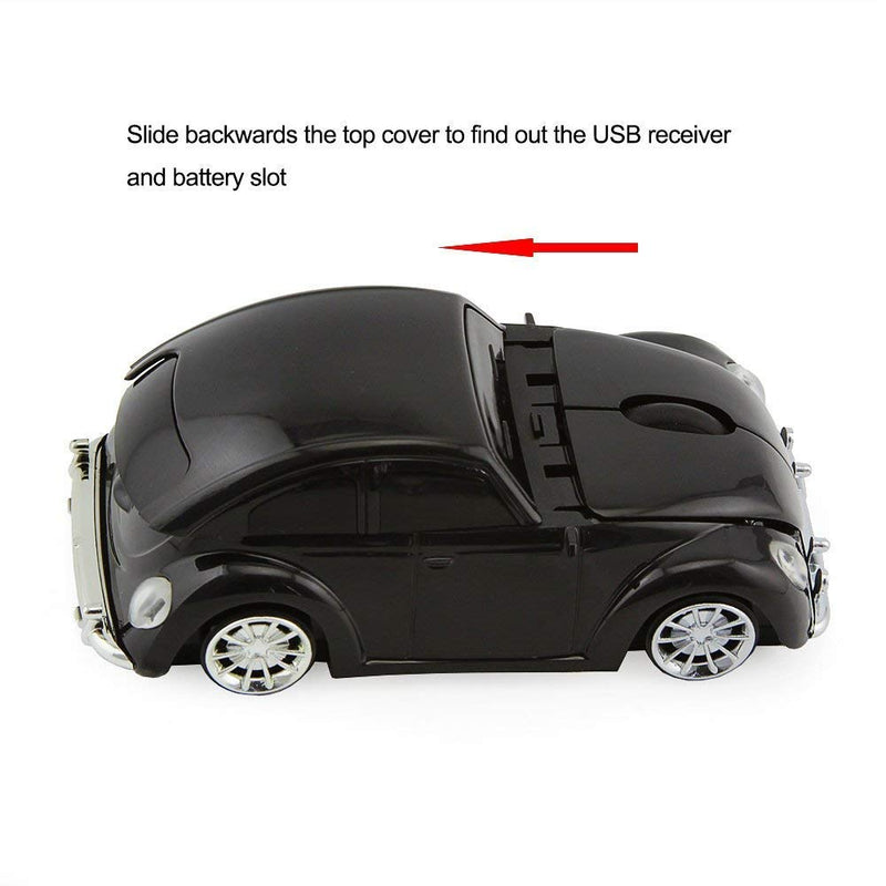 [Australia - AusPower] - ECOiNVA VW Beetle Wireless Sports Car Shape Mouse Mice Computer Laptop PC Optical Mouse 2.4GHz Nano USB AAA Battery Power Glossy Surface LED Light (Black) Black 