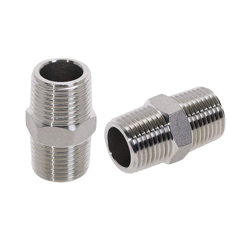 [Australia - AusPower] - Beduan 1/2" Male to 1/2"Male NPT Hex Nipple Stainless Steel Pipe Fitting (Pack of 2) 1/2 Inch 