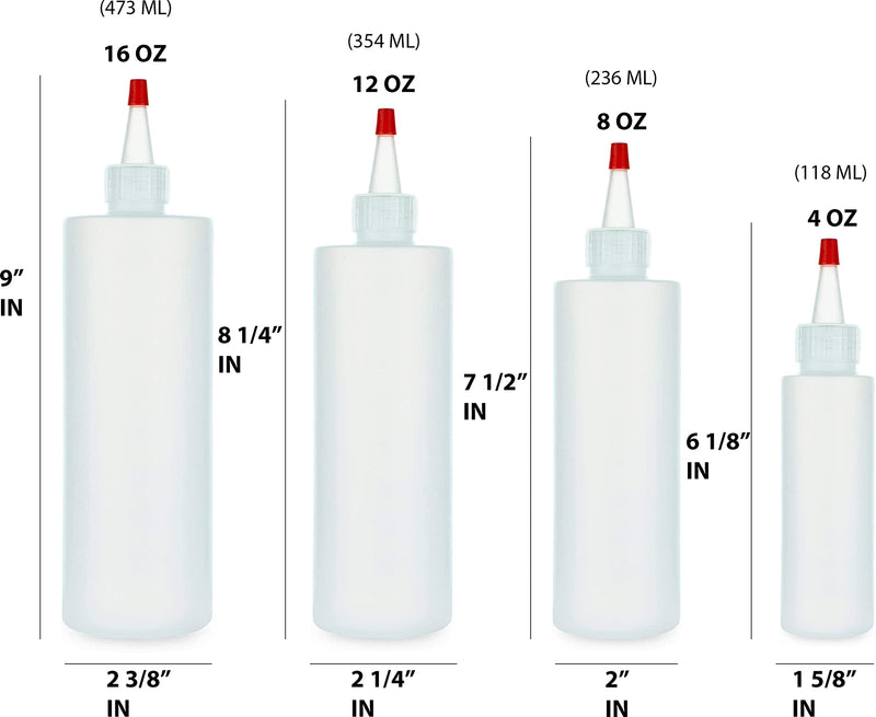 [Australia - AusPower] - BRIGHTFROM Condiment Squeeze Bottles, SET OF 4 - 16/12/8/4 OZ, Empty Squirt Bottle with Red Top Cap, Leak Proof - Ketchup, Mustard, Syrup, Sauces, Dressing, Oil, Arts and Crafts, BPA FREE - Food Grade 
