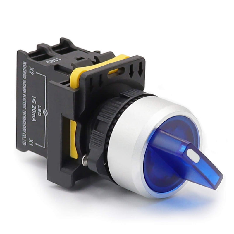 [Australia - AusPower] - mxuteuk Blue LED Light Voltage 110V-220V 22mm 1 NO 2 Positions Waterproof IP65 Latching Rotary Selector Switch 10A 600V LA155-A1-10XD-B 