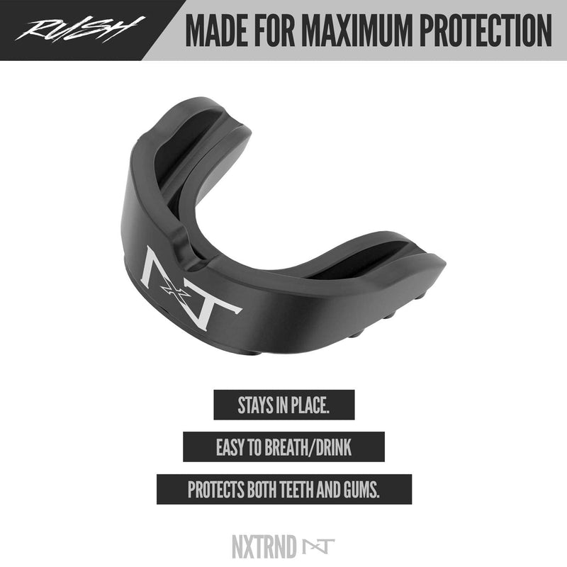 [Australia - AusPower] - 2 Pack Nxtrnd Rush Mouth Guard Sports, Professional Mouthguards for Boxing, Jiu Jitsu, MMA, Wrestling, Football, Lacrosse, and All Sports, Fits Adults, Youth, and Kids 11+ (B&W) Black & White 