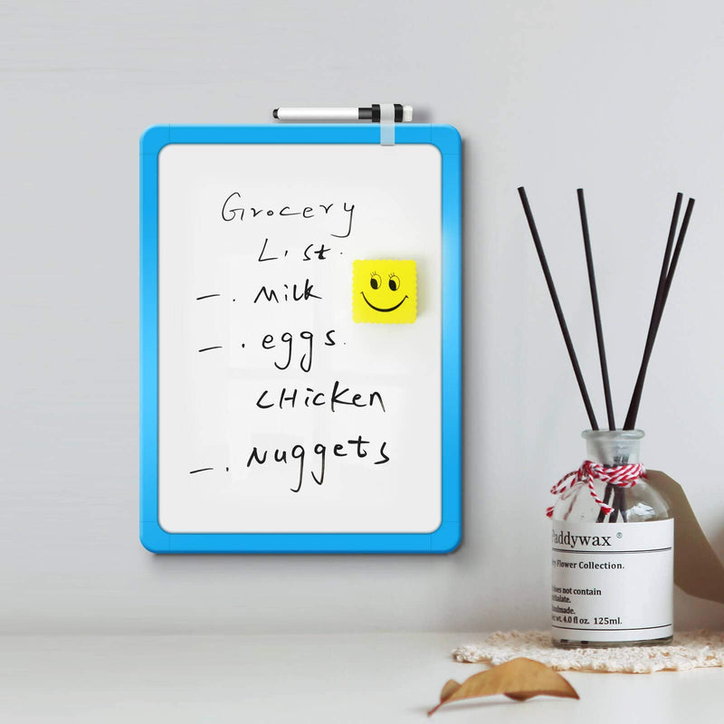 [Australia - AusPower] - ZHIDIAN Magnetic Dry Erase Board, 10" x 14" Durable Small White Board for Wall/Fridge/Desk/Kids, Home School Office Writing Whiteboard with Markers/Eraser, Blue Frame 