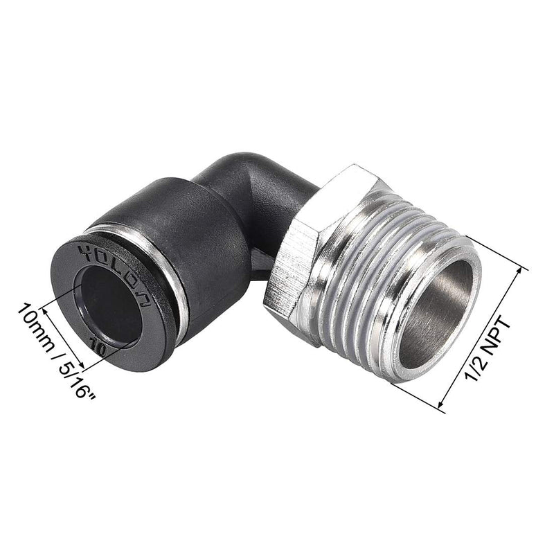 [Australia - AusPower] - uxcell Push to Connect Tube Fitting Male Elbow 10mm Tube OD X 1/2NPT Thread Pneumatic Air Push Fit Lock Fitting 2pcs 
