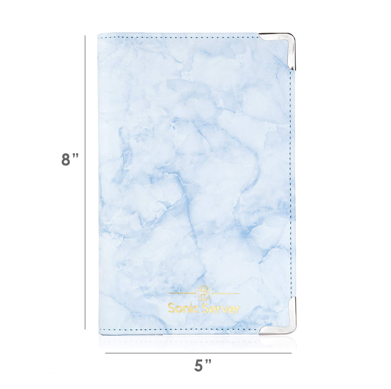 [Australia - AusPower] - Sonic Server Marble Style Deluxe Server Book for Restaurant Waiter Waitress Waitstaff | Baby Blue Marble | 9 Pockets Includes Zipper Pouch with Pen Holder | Holds Guest Checks, Money, Order Pad 
