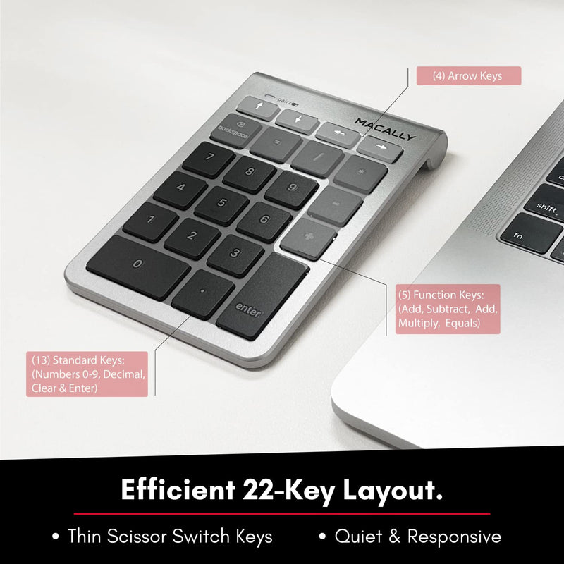 [Australia - AusPower] - Macally Bluetooth Number Pad for Laptop - Wireless Numeric Keypad - 35-Key Numeric Keypad for Data Entry, Numpad Compatible with MacBook, iPad, iPhone, iOS, Laptop, Windows, Android 