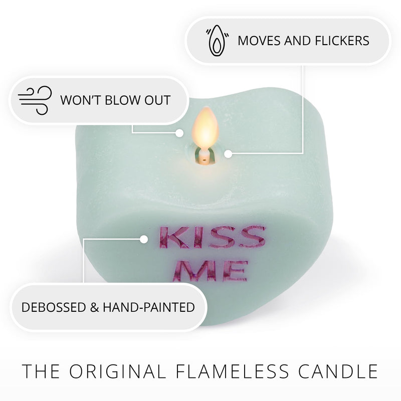 [Australia - AusPower] - Luminara - Fresh Mint Flameless Candle Candy Heart - KISS ME- Conversation Heart LED Candle 3.5" x 4.5" Valentine's Day Collection 